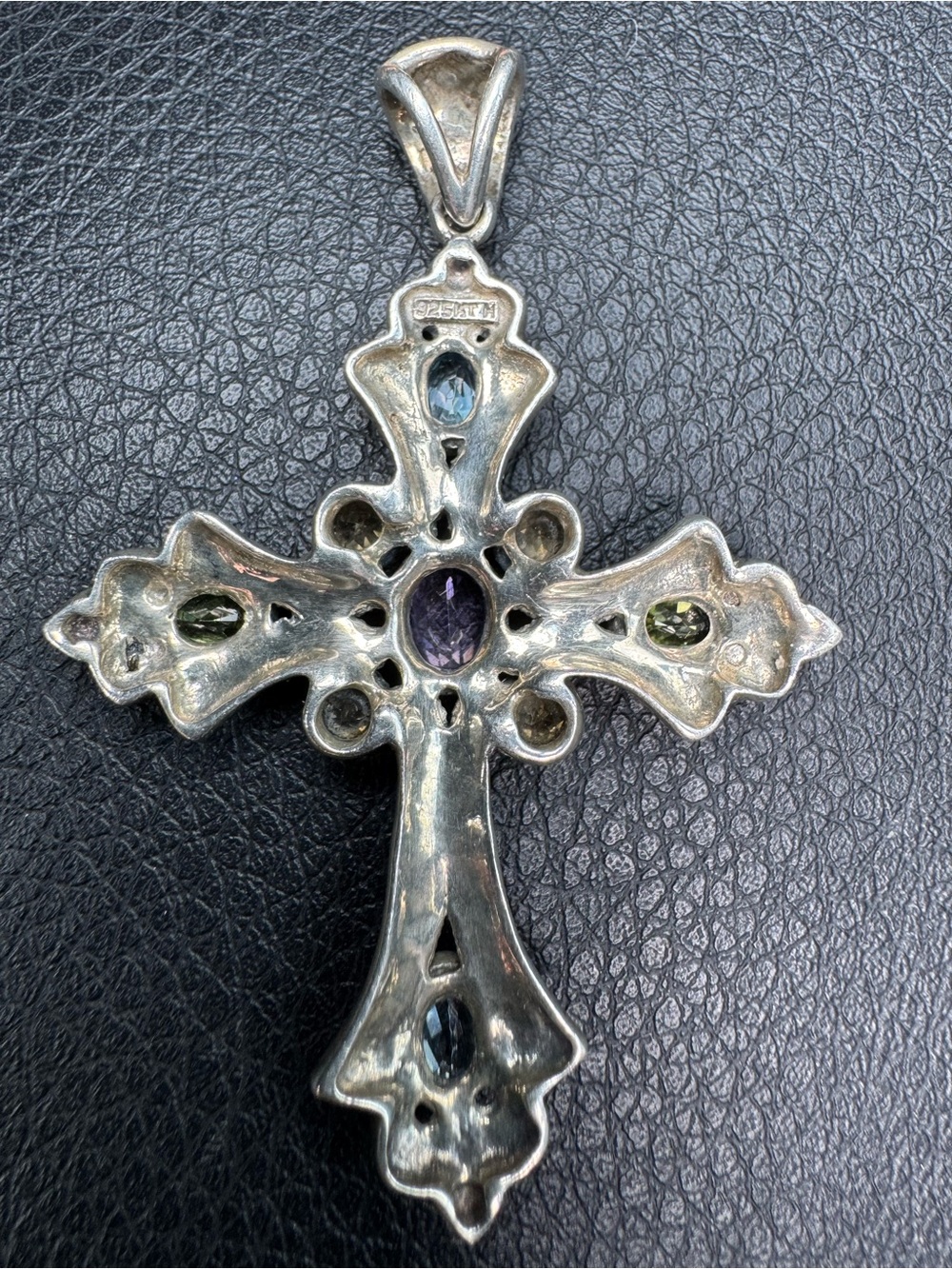 Sterling silver cross pendant with real stones - Picture 2 of 4